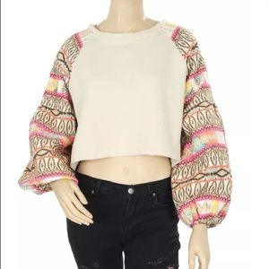 Free People Embroidered Balloon Sleeve Top